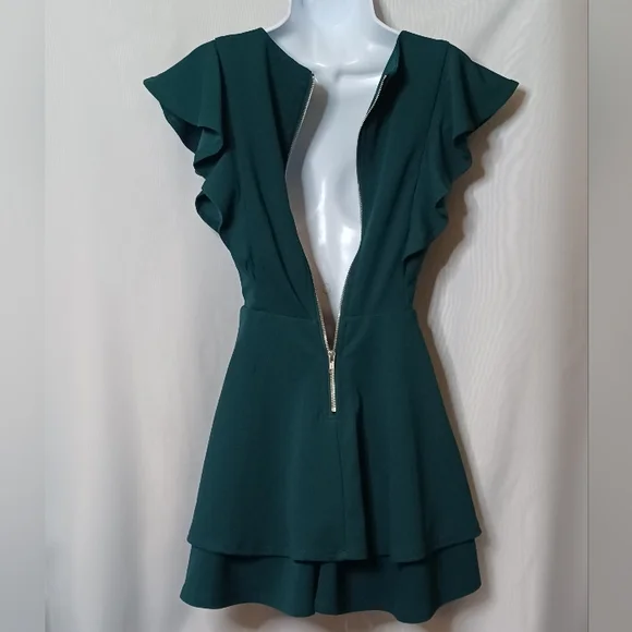 Crystal Doll Women's Green Flutter Sleeve Fit & Flare Mini Dress. S - Picture 9 of 13